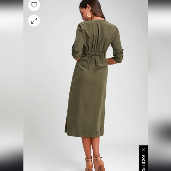 Lulu's Pull Me Close Olive Green Suede Button Up Midi Dress Size Small - Picture 2 of 13